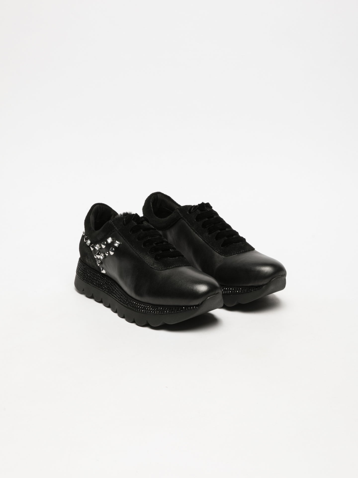 Cafè Noir Black Appliqués Trainers