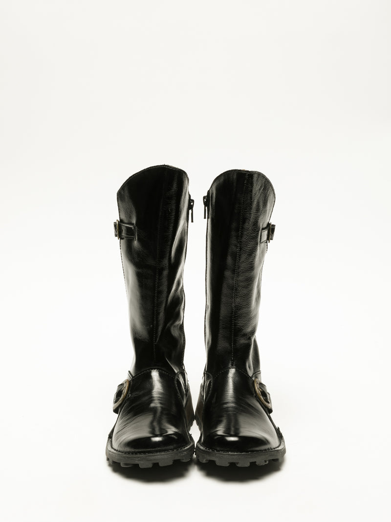 Fly London Coal Black Buckle Boots