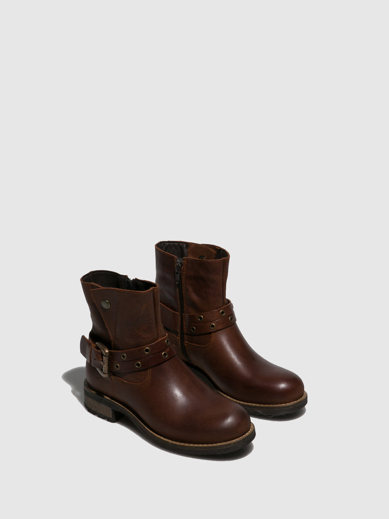 Fungi Brown Buckle Ankle Boots