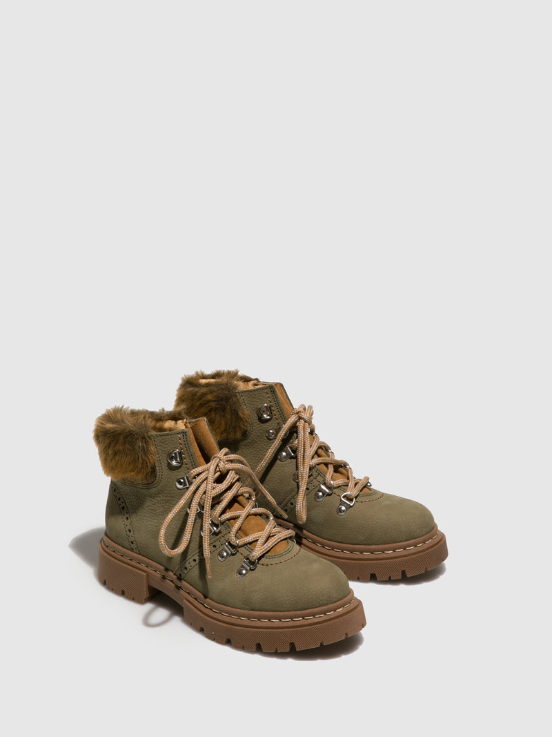 Fungi Khaki Lace-up Ankle Boots