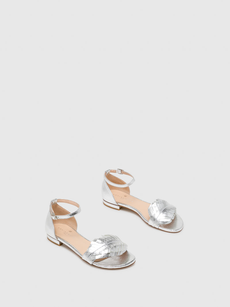 Sofia Costa Silver Ankle Strap Sandals