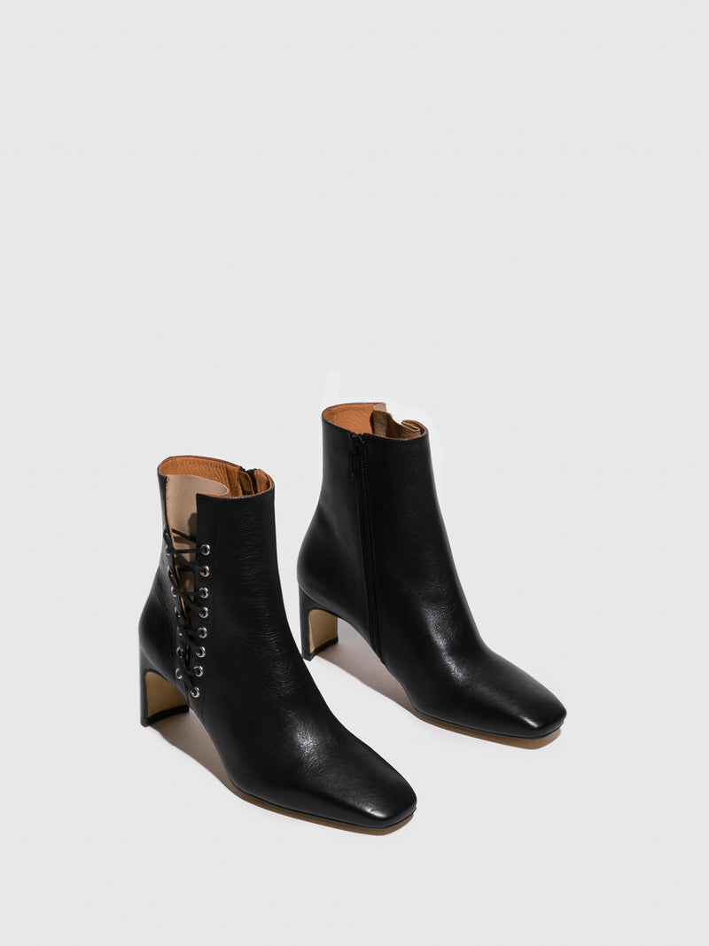 Sofia Costa Black Zip Up Ankle Boots